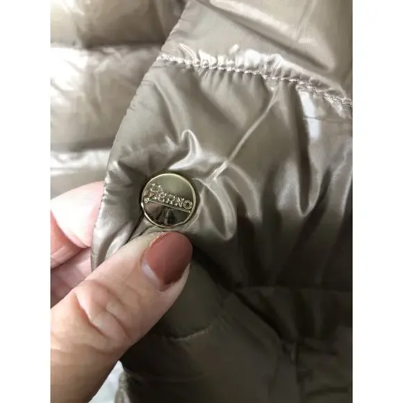 Authentic Women's HERNO Quilted Down Filled Puffer Jacket Long Size 42 Taupe - Picture 5 of 12
